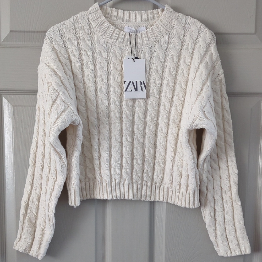Zara Cream Cable Knit Crew Neck Sweater- 11-12Y